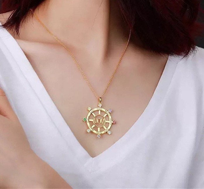 Personalised Family Tree Name Birthstone  Necklace