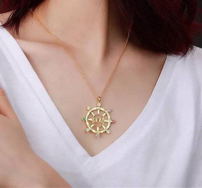 Personalised Family Tree Name Birthstone  Necklace