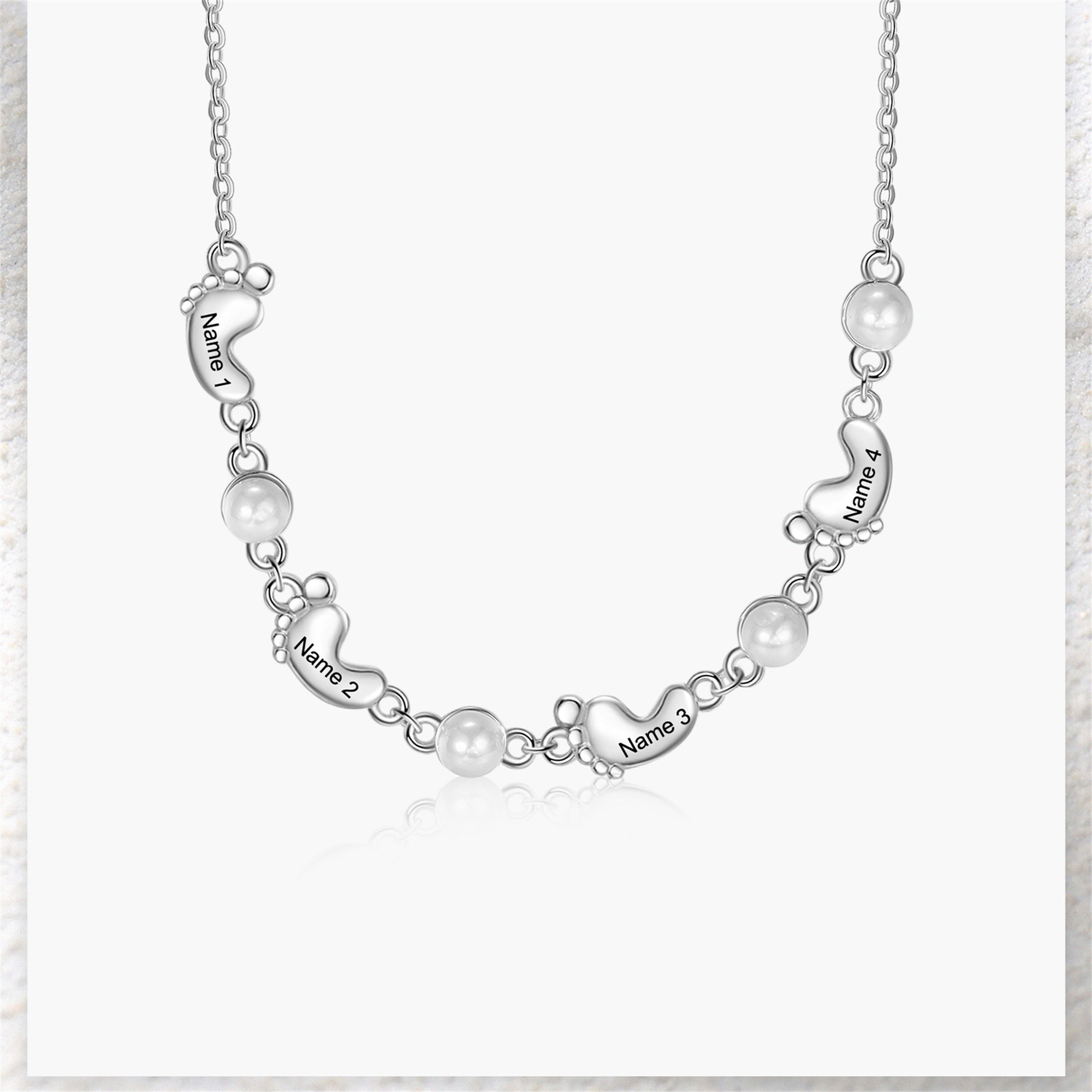 Custom Baby Foot Pearl Necklace Engraved Kids Names