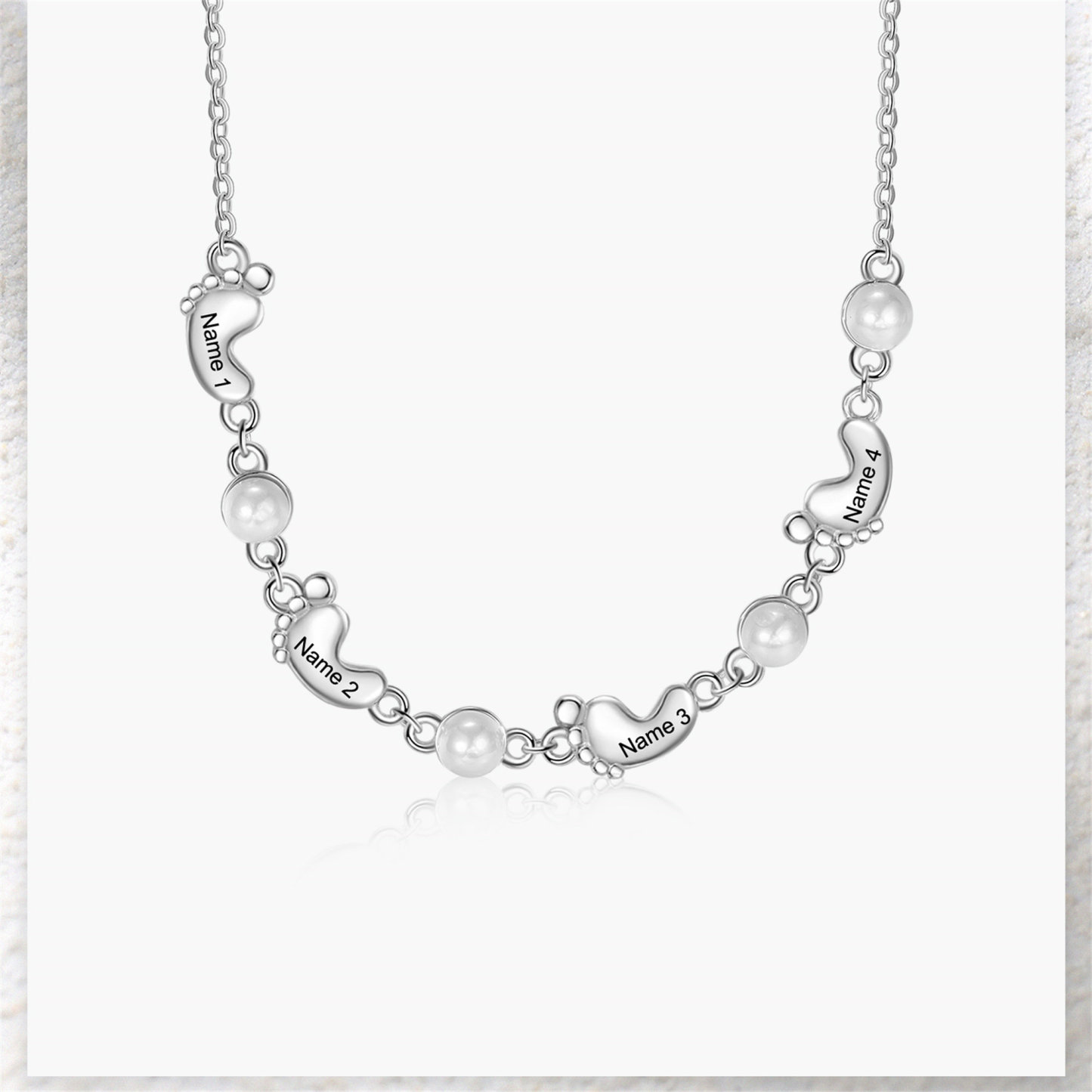Custom Baby Foot Pearl Necklace Engraved Kids Names