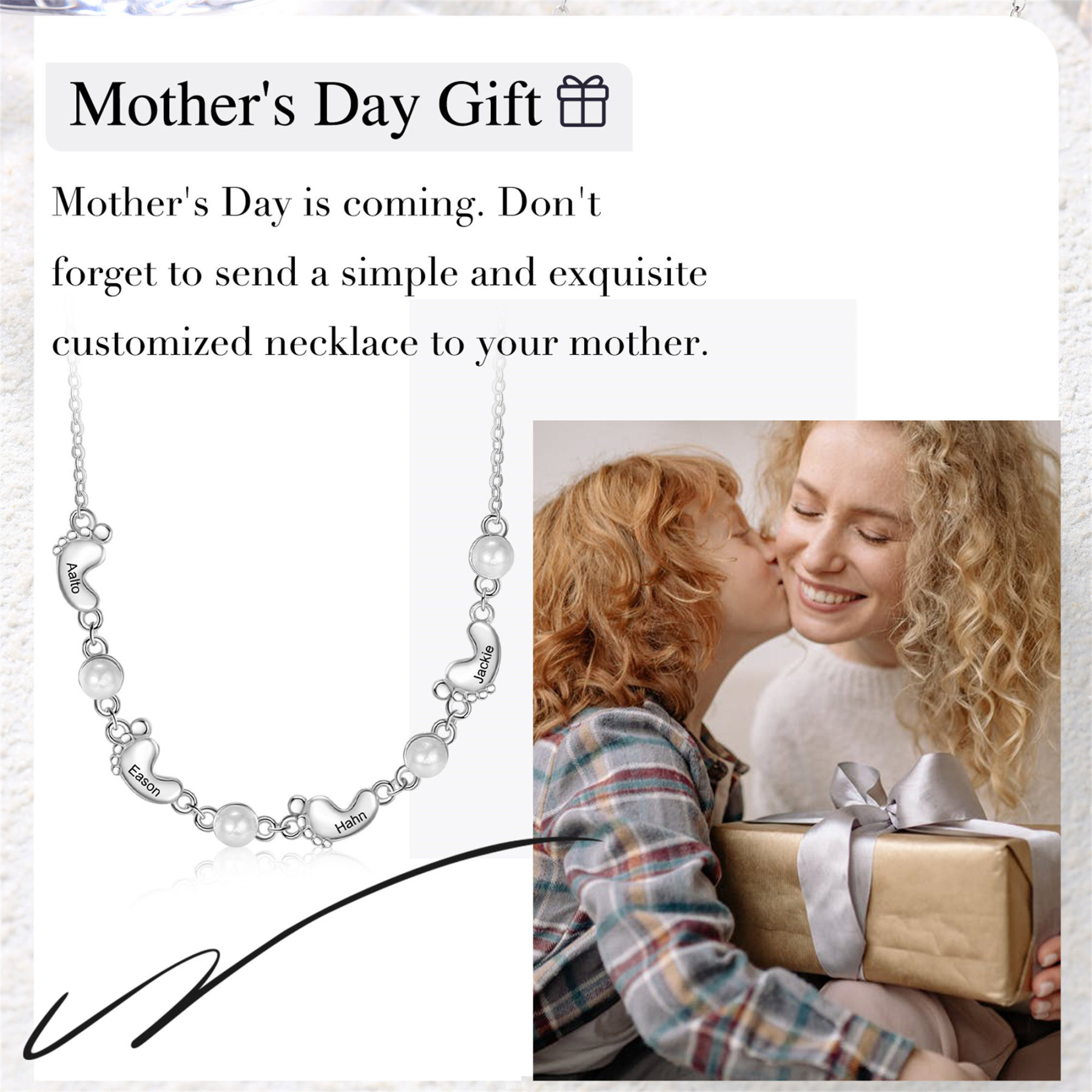 Custom Baby Foot Pearl Necklace Engraved Kids Names