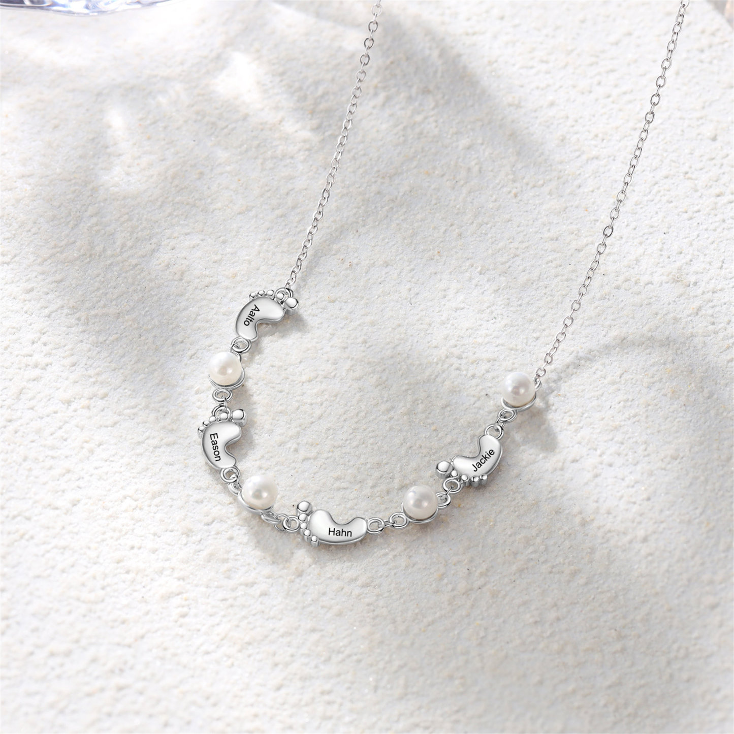 Custom Baby Foot Pearl Necklace Engraved Kids Names