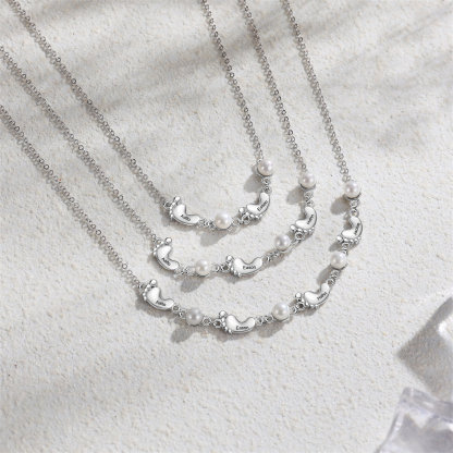 Custom Baby Foot Pearl Necklace Engraved Kids Names