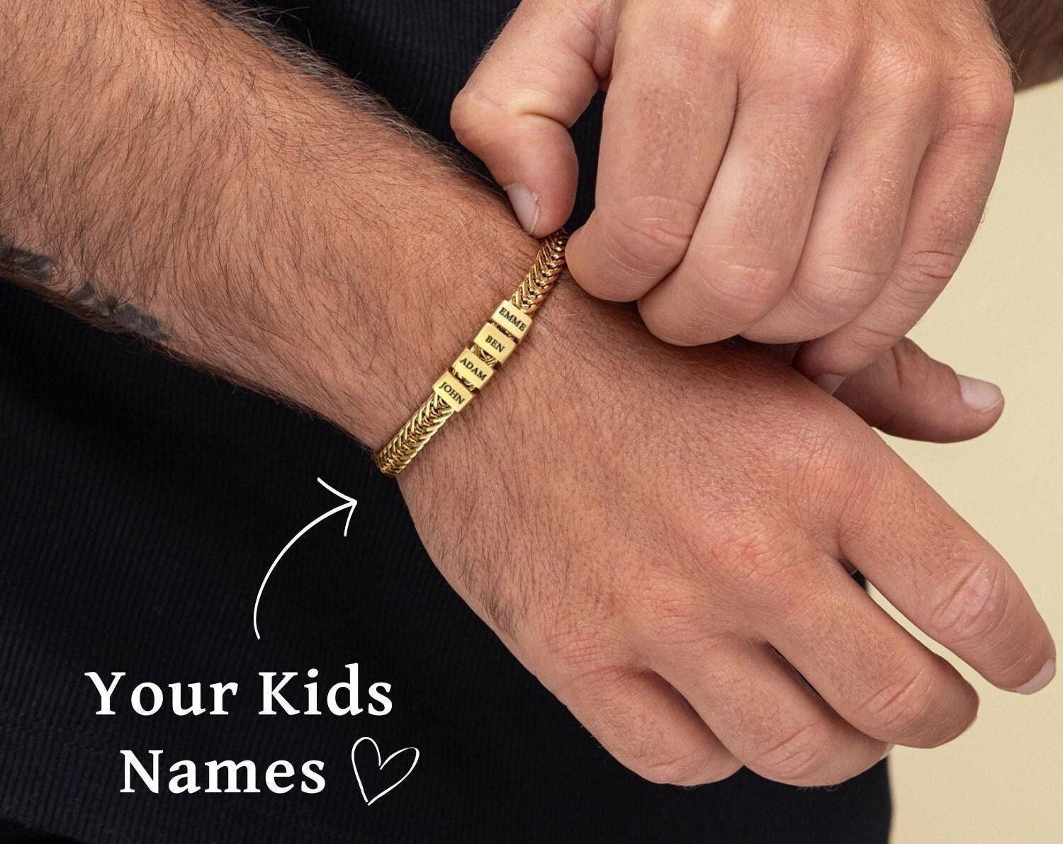 Father's Day Personalized Gold Dad Bracelet With Kids Names