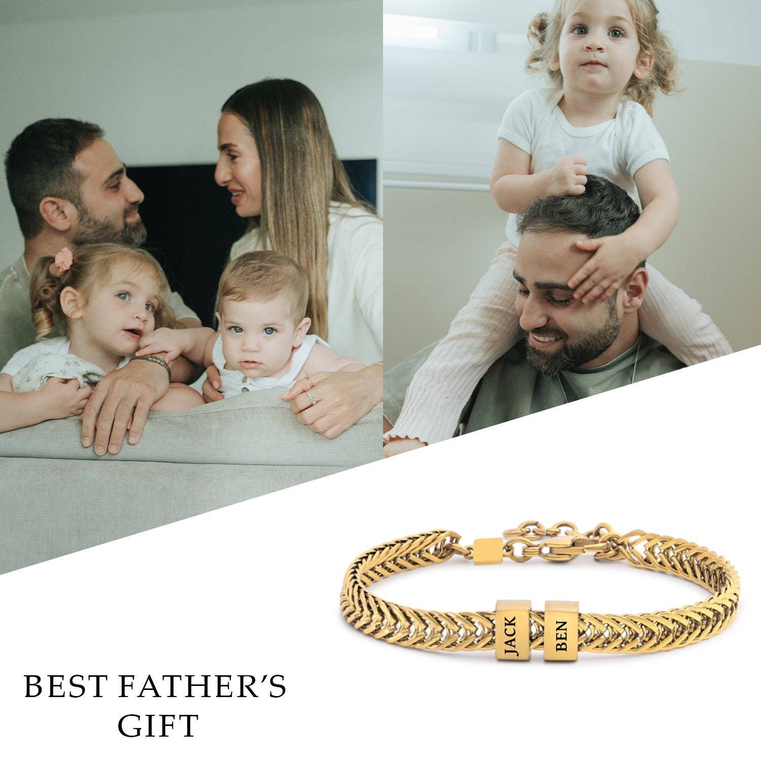 Father's Day Personalized Gold Dad Bracelet With Kids Names