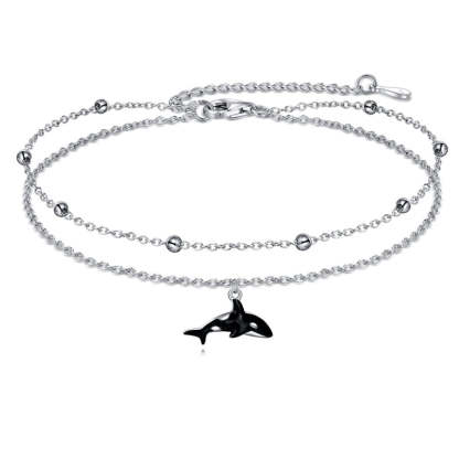 Sterling Silver Personalized Filigree Turtle Orca Whale Single Layer Anklet Bracelet
