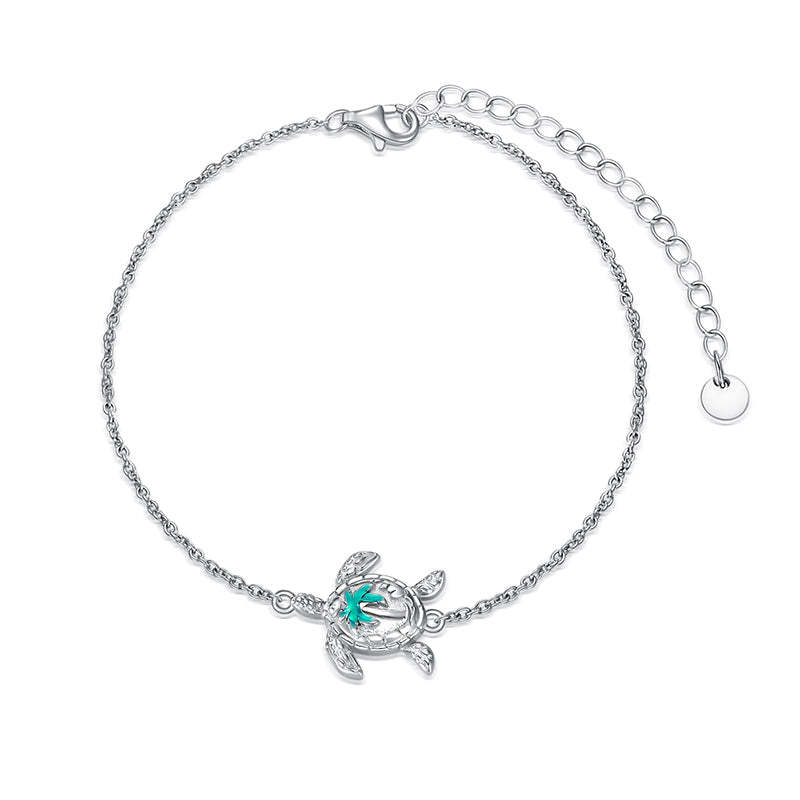 Sterling Silver Personalized Filigree Turtle Orca Whale Single Layer Anklet Bracelet