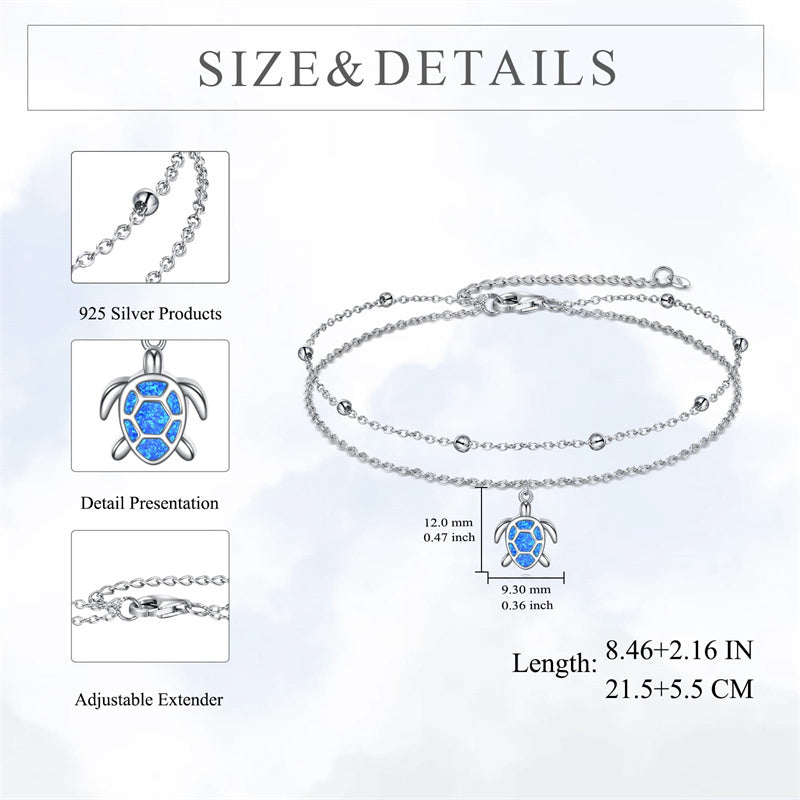 Sterling Silver Personalized Filigree Turtle Orca Whale Single Layer Anklet Bracelet