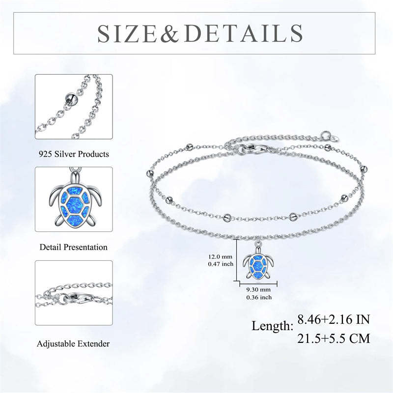 Sterling Silver Personalized Filigree Turtle Orca Whale Single Layer Anklet Bracelet