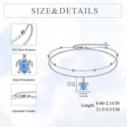 Sterling Silver Personalized Filigree Turtle Orca Whale Single Layer Anklet Bracelet