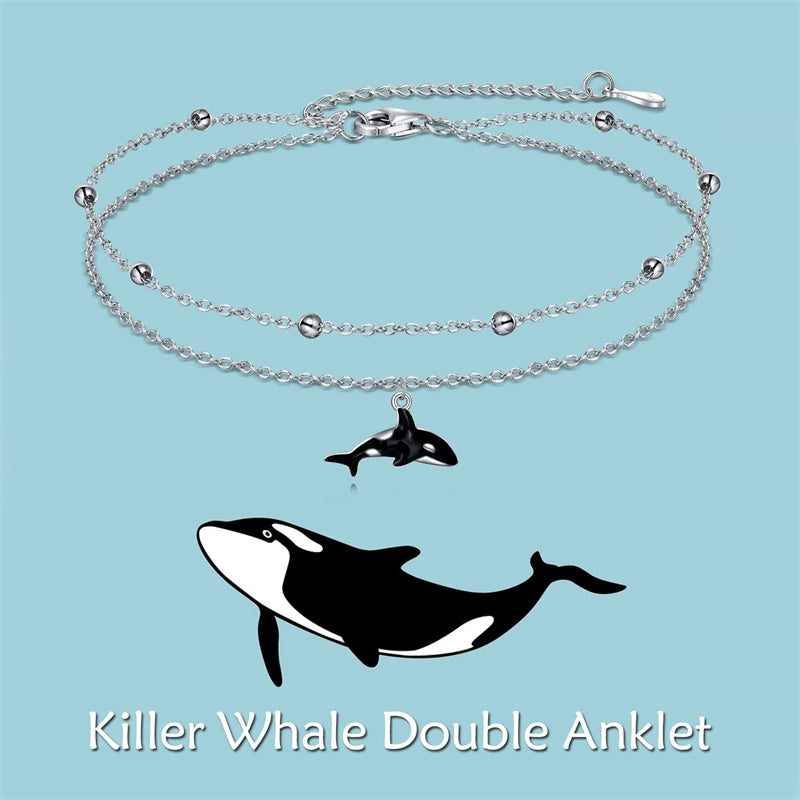 Sterling Silver Personalized Filigree Turtle Orca Whale Single Layer Anklet Bracelet