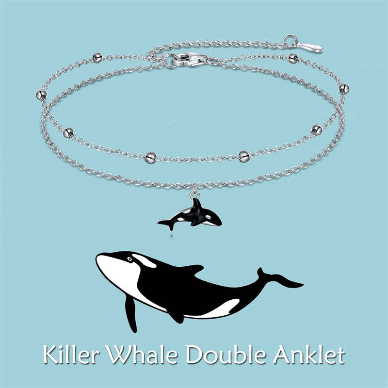 Sterling Silver Personalized Filigree Turtle Orca Whale Single Layer Anklet Bracelet