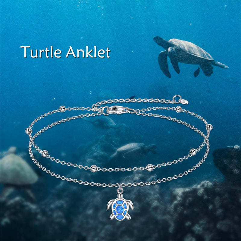 Sterling Silver Personalized Filigree Turtle Orca Whale Single Layer Anklet Bracelet