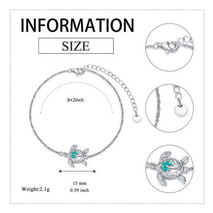 Sterling Silver Personalized Filigree Turtle Orca Whale Single Layer Anklet Bracelet