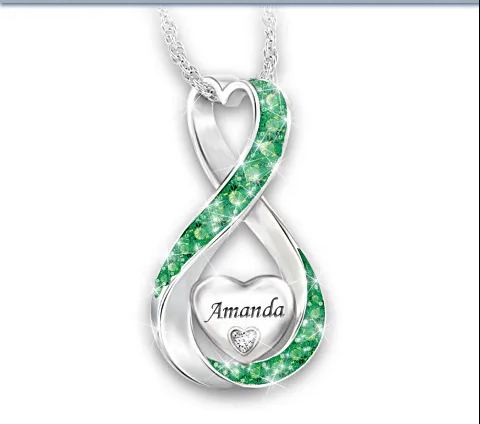 Granddaughter Name-Engraved Birthstone And Diamond Necklace