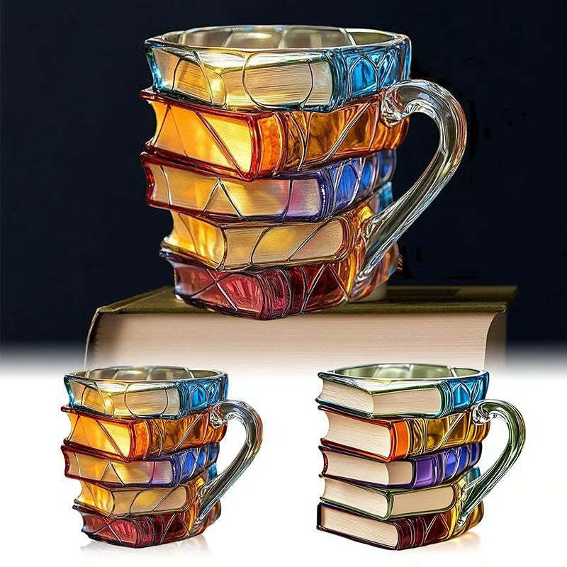 3D Painting Book Stack Glass Mug — Where Literature Meets Art in Your Morning Routine 📚☕