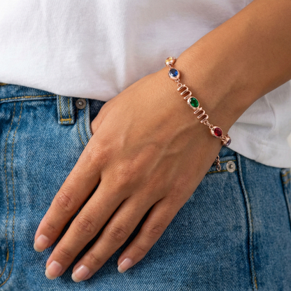 Personalized Mom Birthstone Bracelet, Custom Name Family Bracelet