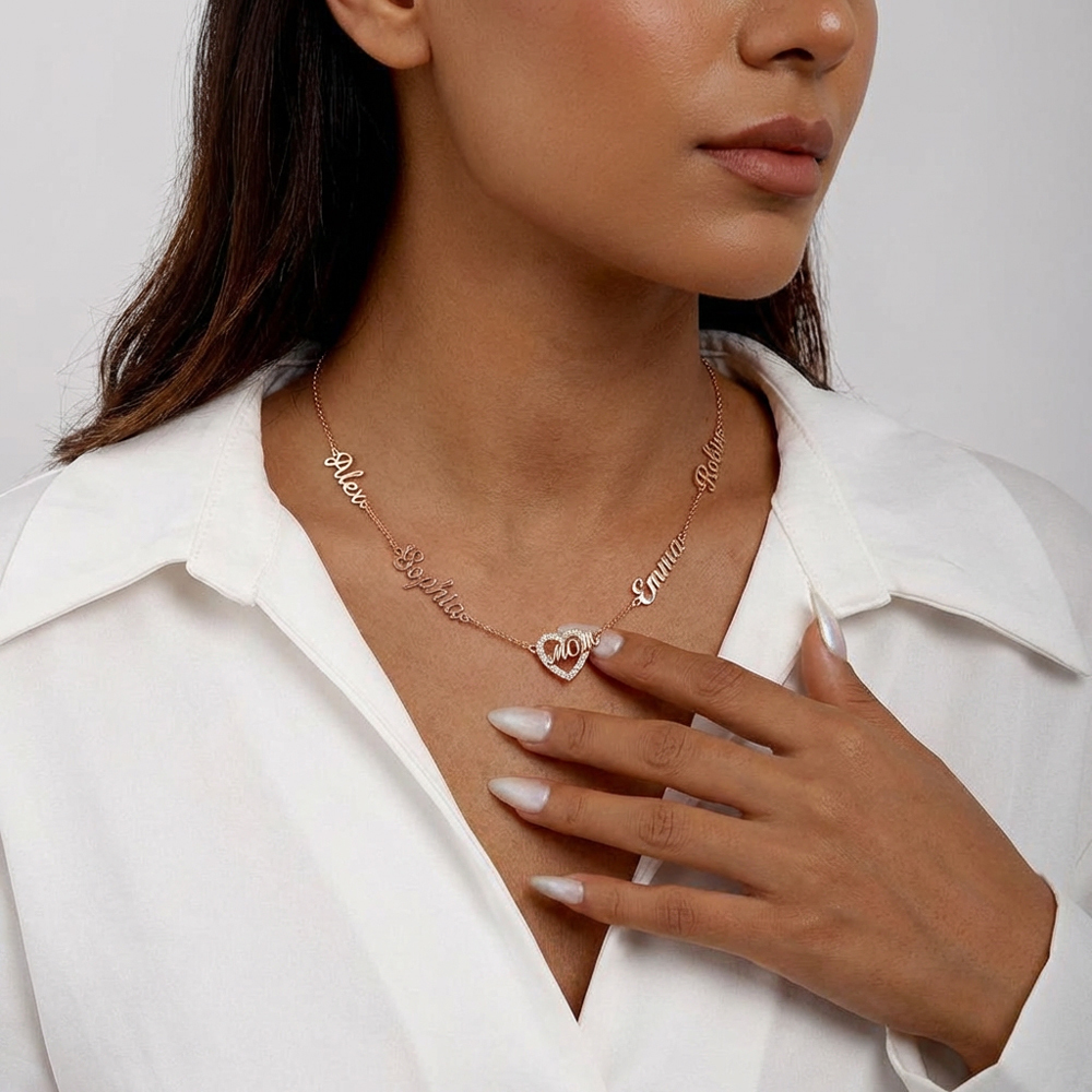 Personalized Mom Necklace with Kids Names, Custom Name Heart Necklace