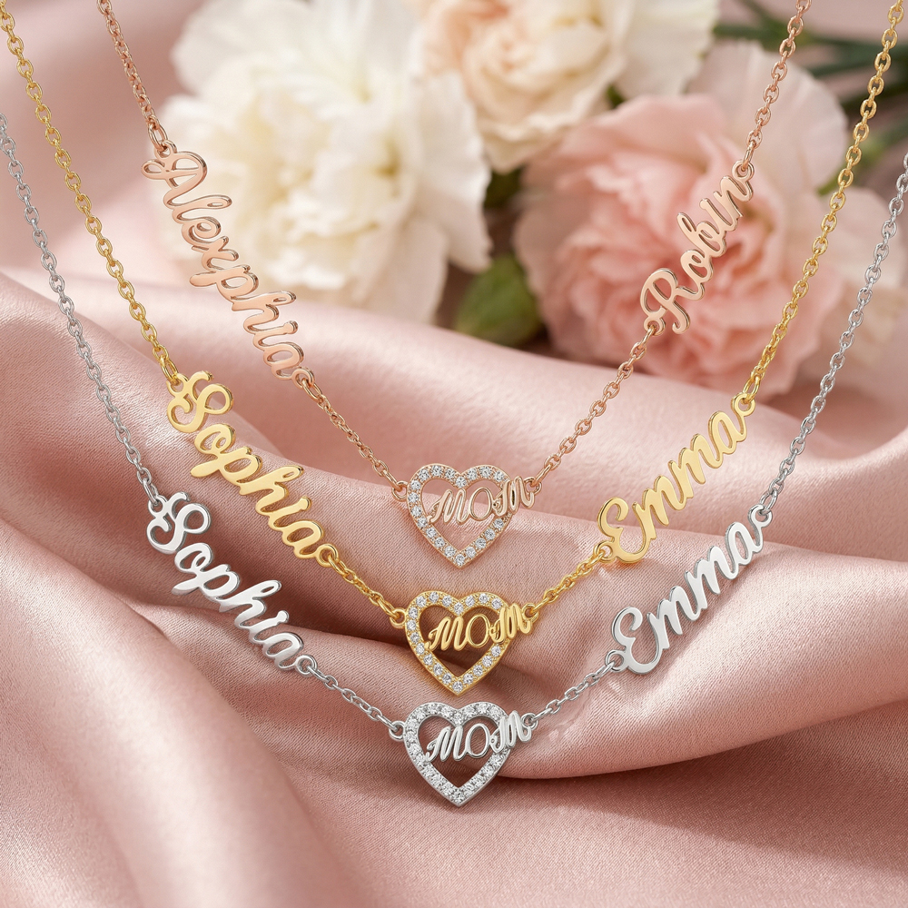 Personalized Mom Necklace with Kids Names, Custom Name Heart Necklace