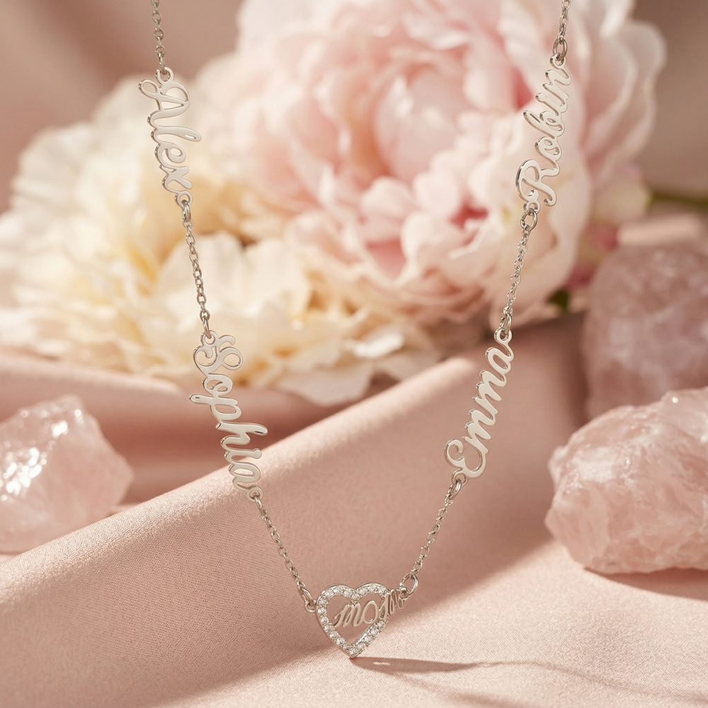 Personalized Mom Necklace with Kids Names, Custom Name Heart Necklace