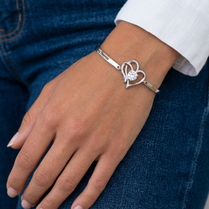 Double Heart Zircon Silver Adjustable Bracelet