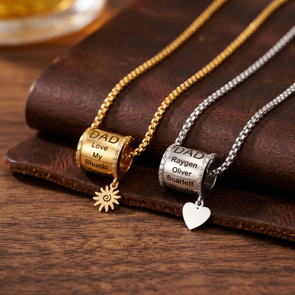  Personalized Dad Engraved Bead Necklace