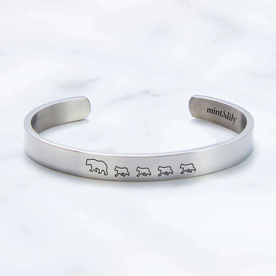Mother's Day Gift Mama Bear & Her Baby Bears Engraved Personalizable Cuff Bracelet-Engravingift