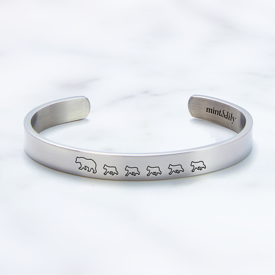 Mother's Day Gift Mama Bear & Her Baby Bears Engraved Personalizable Cuff Bracelet-Engravingift