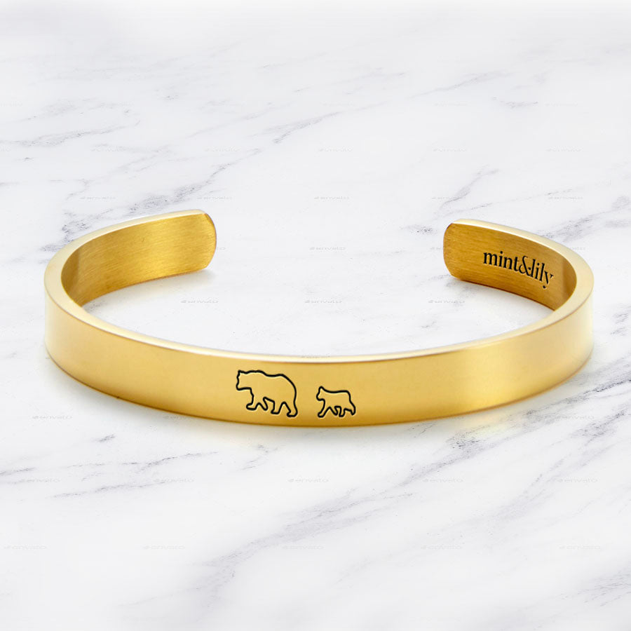 Mother's Day Gift Mama Bear & Her Baby Bears Engraved Personalizable Cuff Bracelet-Engravingift