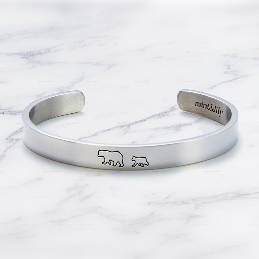 Mother's Day Gift Mama Bear & Her Baby Bears Engraved Personalizable Cuff Bracelet-Engravingift