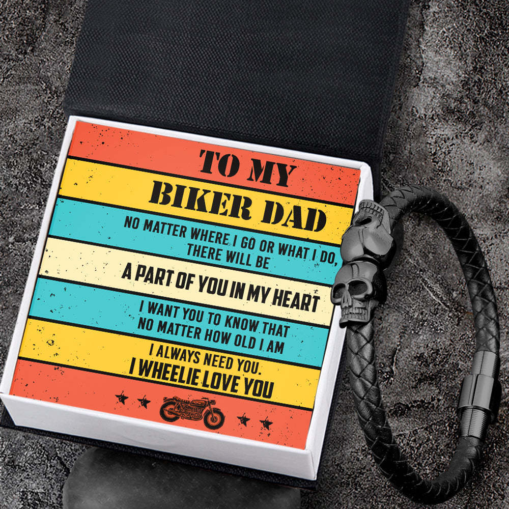 Father's Day Gift To My Biker Dad - A Part Of You In My Heart - Skull Cuff Bracelet - Biker-Engravingift