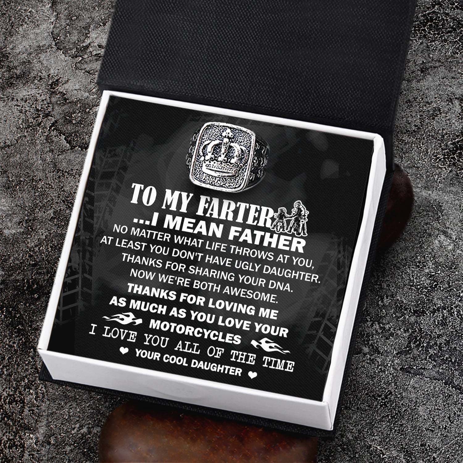 Father's Day Gift Vintage Crown Ring - Biker - To My Father - From Daughter - I Love You All Of The Time-Engravingift