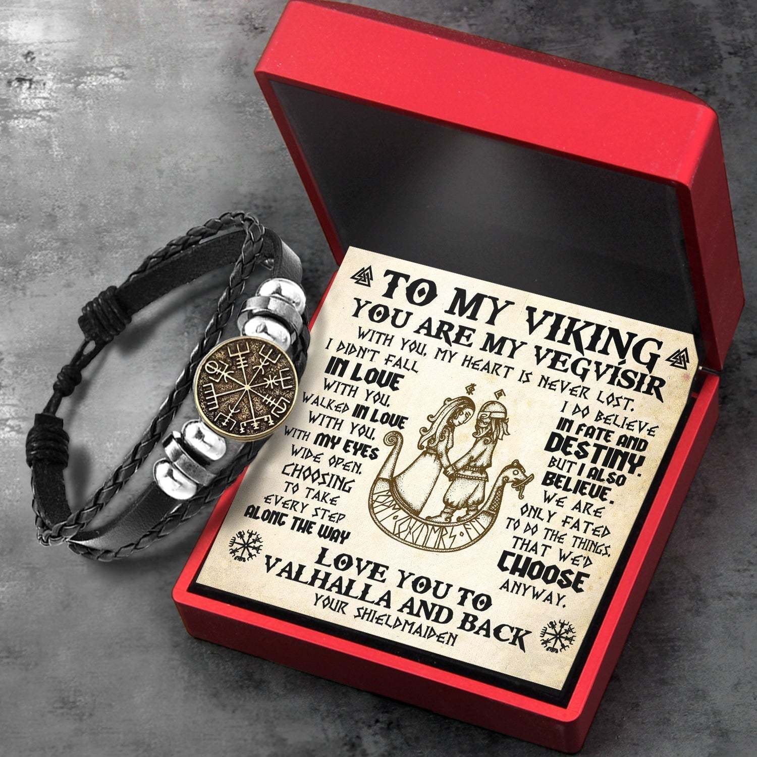Father's Day Gift Viking Compass Bracelet - Viking - To My Man - I Love You To Valhalla And Back-Engravingift