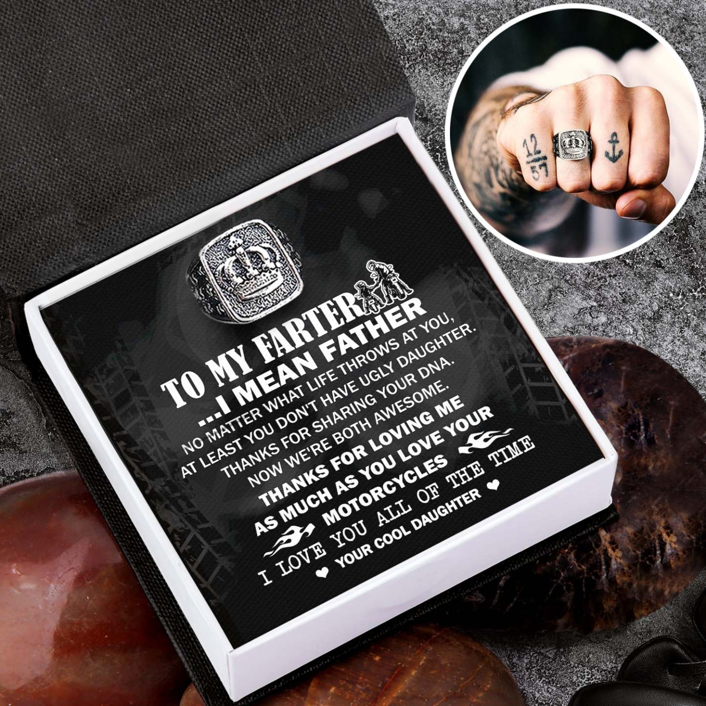 Father's Day Gift Vintage Crown Ring - Biker - To My Father - From Daughter - I Love You All Of The Time-Engravingift