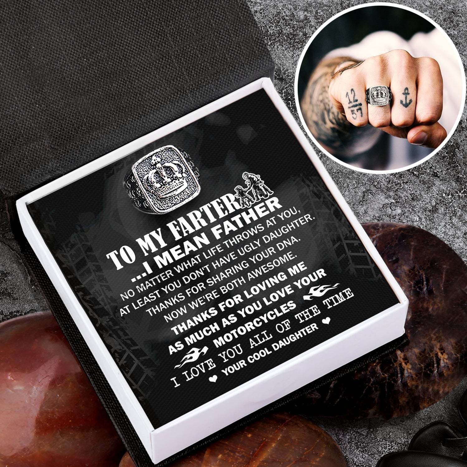 Father's Day Gift Vintage Crown Ring - Biker - To My Father - From Daughter - I Love You All Of The Time-Engravingift
