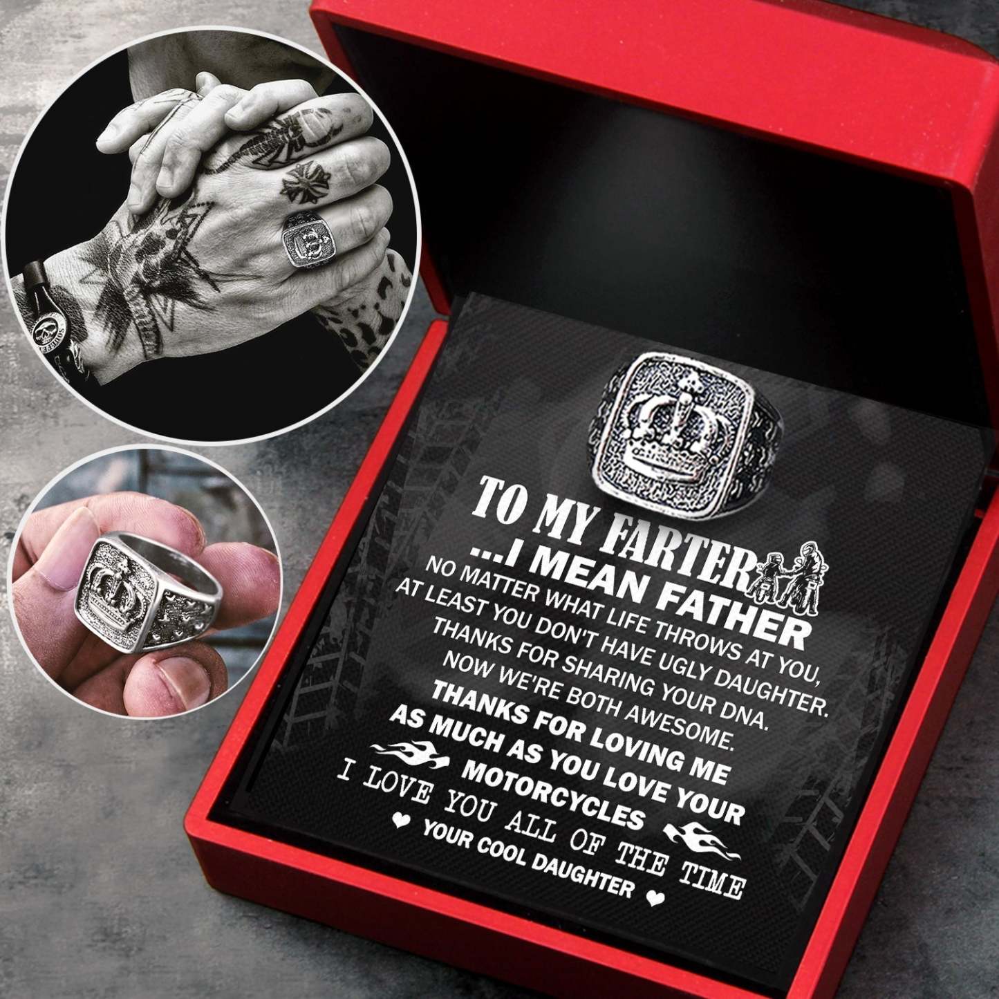 Father's Day Gift Vintage Crown Ring - Biker - To My Father - From Daughter - I Love You All Of The Time-Engravingift