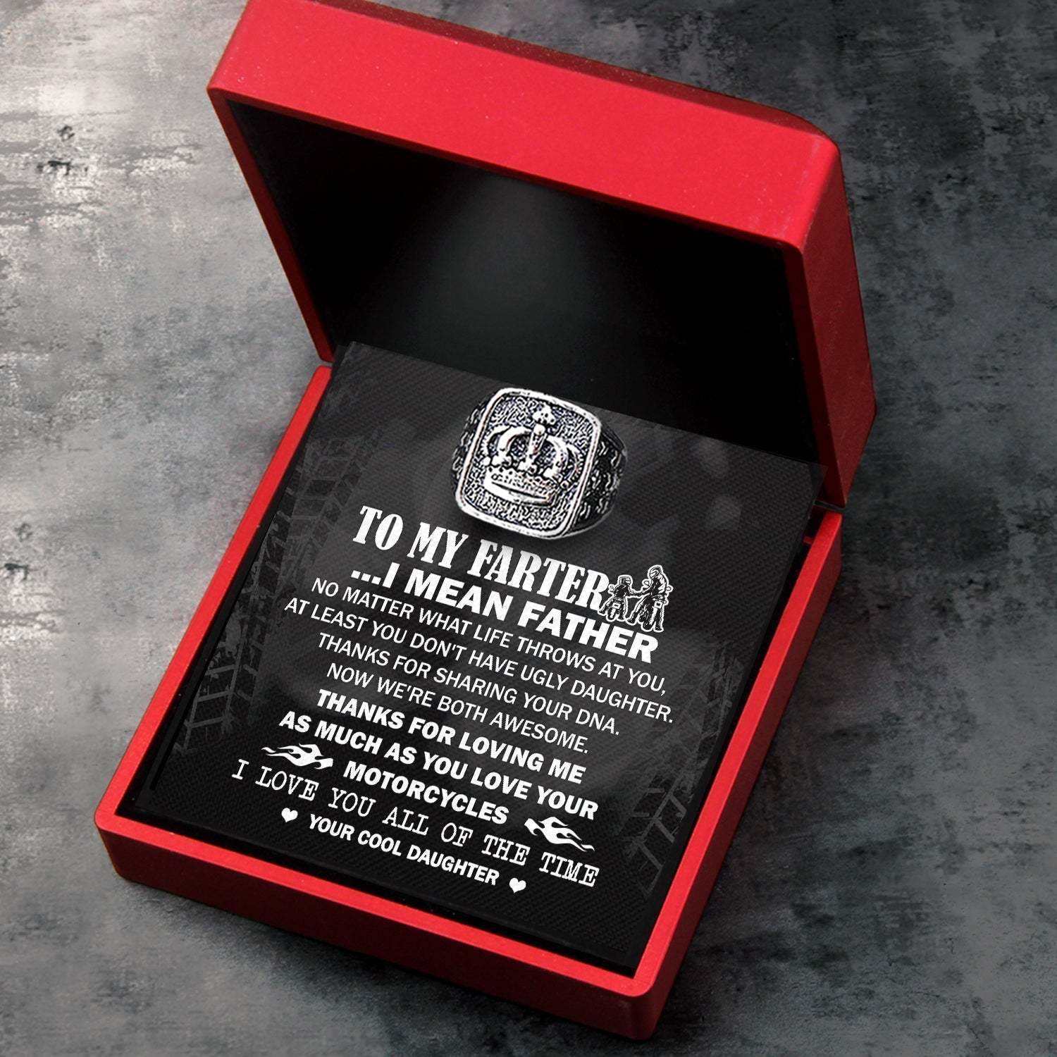 Father's Day Gift Vintage Crown Ring - Biker - To My Father - From Daughter - I Love You All Of The Time-Engravingift