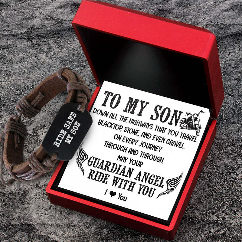 Valentine's Day Gift To My Son - Your Guardian Angel Ride With You Leather Cord Bracelet