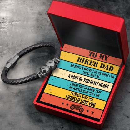 Valentine's Day Gift To My Biker Dad - A Part Of You In My Heart - Skull Cuff Bracelet - Biker