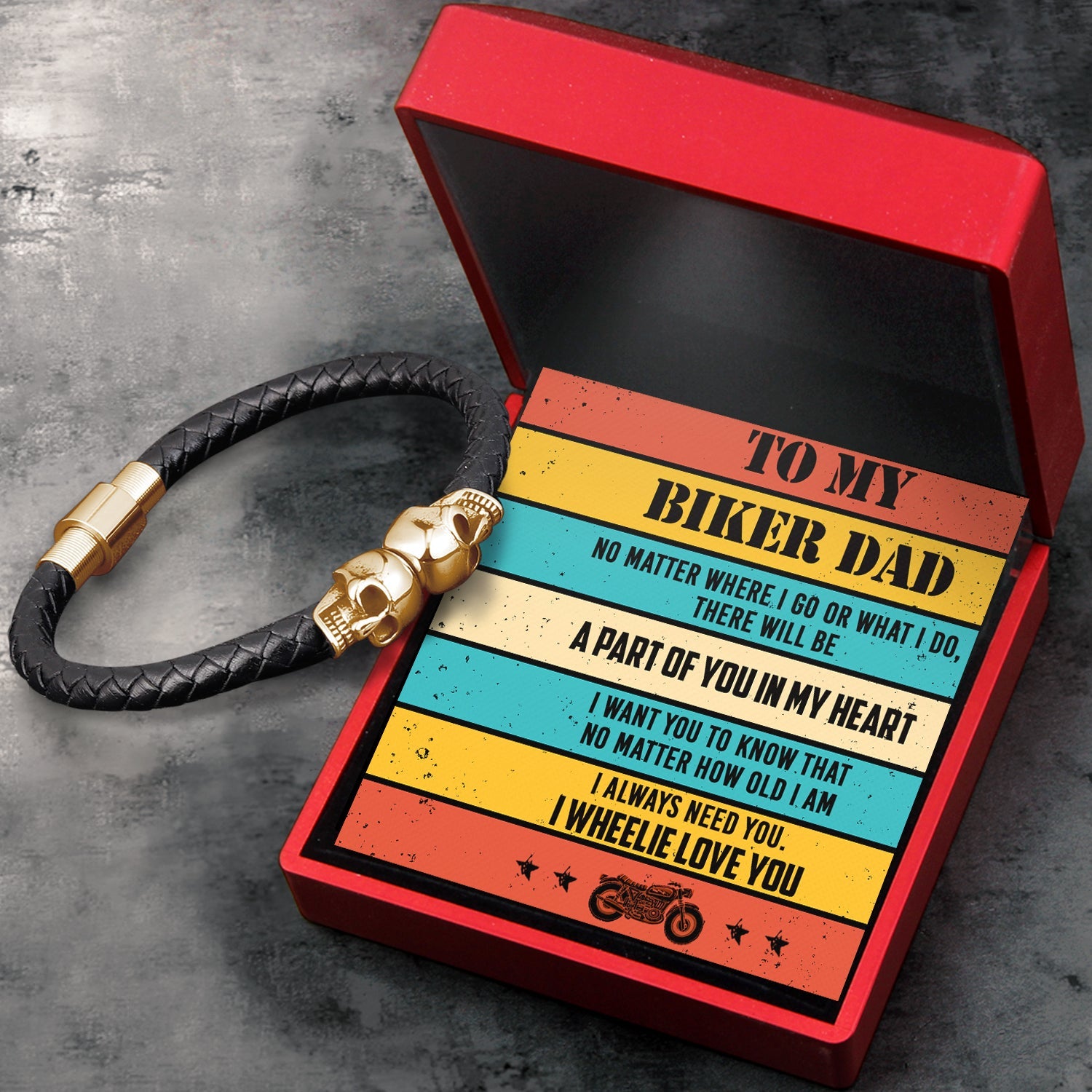 Valentine's Day Gift To My Biker Dad - A Part Of You In My Heart - Skull Cuff Bracelet - Biker