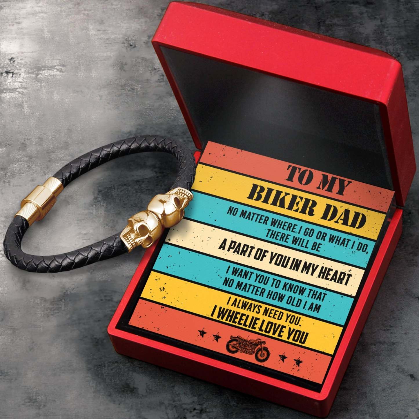 Valentine's Day Gift To My Biker Dad - A Part Of You In My Heart - Skull Cuff Bracelet - Biker