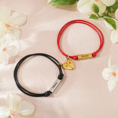 Personalized Magnetic Heart Couple Name Bracelet Set