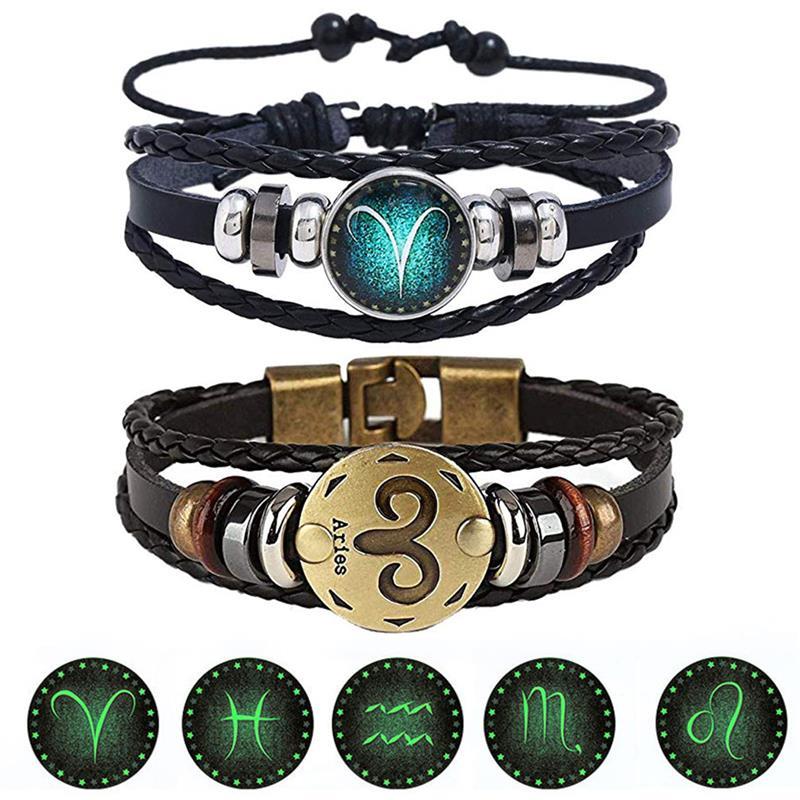 Mother's Day Gift Astrology Zodiac Braided Bracelet 2 Pack Horoscope Constellations (12 Designs) Luminous Glow In The Dark-Engravingift