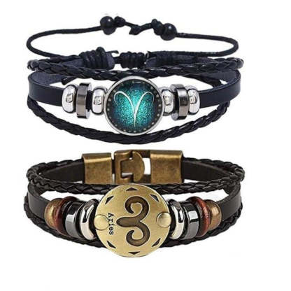 Mother's Day Gift Astrology Zodiac Braided Bracelet 2 Pack Horoscope Constellations (12 Designs) Luminous Glow In The Dark-Engravingift