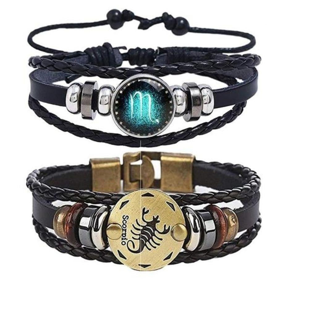 Mother's Day Gift Astrology Zodiac Braided Bracelet 2 Pack Horoscope Constellations (12 Designs) Luminous Glow In The Dark-Engravingift