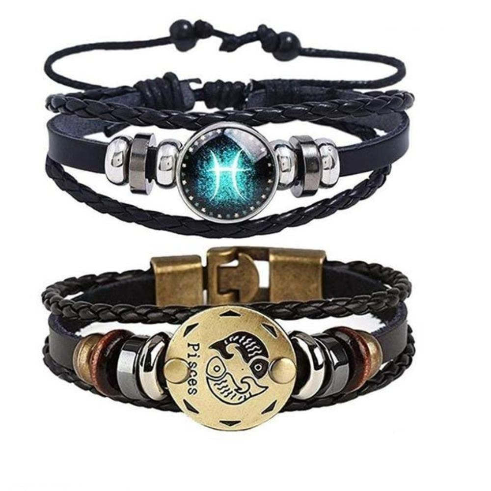 Mother's Day Gift Astrology Zodiac Braided Bracelet 2 Pack Horoscope Constellations (12 Designs) Luminous Glow In The Dark-Engravingift