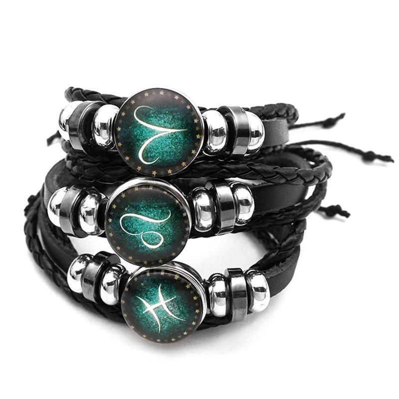 Mother's Day Gift Astrology Zodiac Braided Bracelet 2 Pack Horoscope Constellations (12 Designs) Luminous Glow In The Dark-Engravingift