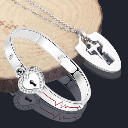 100 Language Heartbeat Key to My Heart Couple Necklace & Bracelet Lock and Key Set (16 Designs)