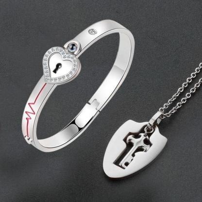 100 Language Heartbeat Key to My Heart Couple Necklace & Bracelet Lock and Key Set (16 Designs)