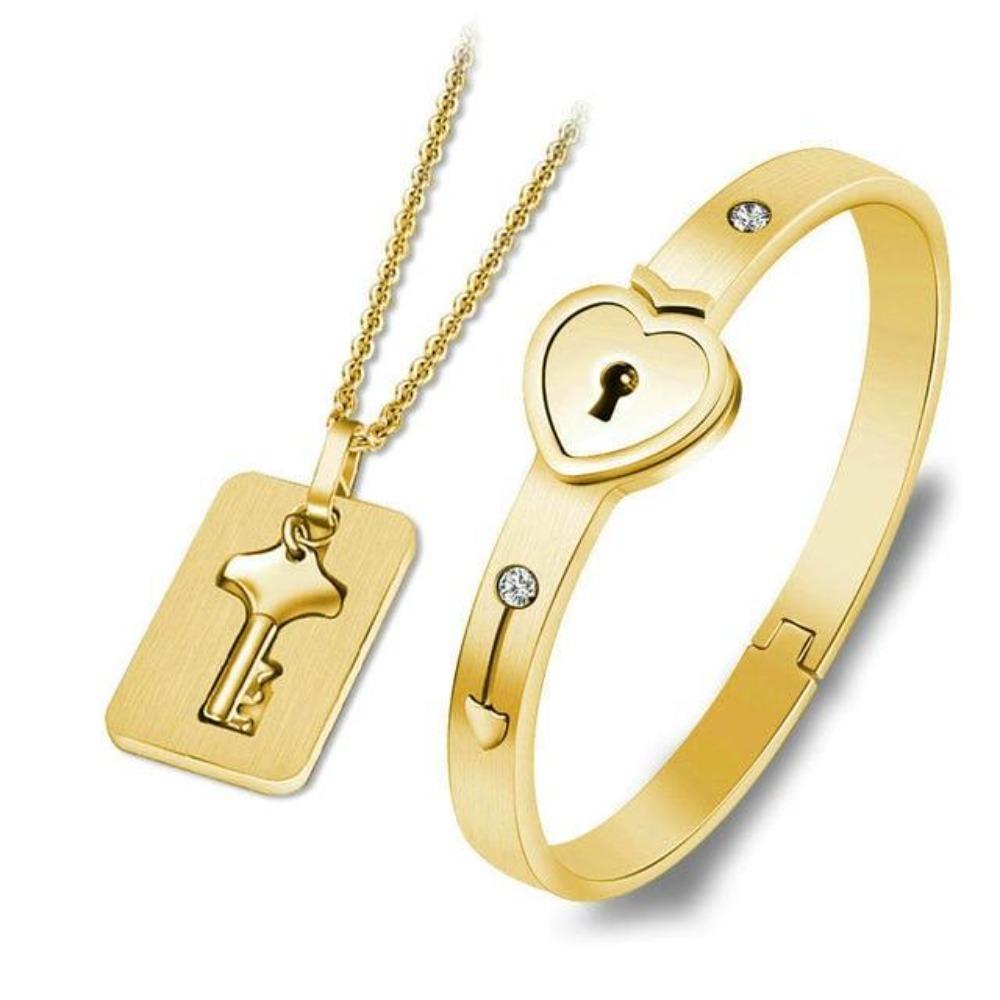 100 Language Heartbeat Key to My Heart Couple Necklace & Bracelet Lock and Key Set (16 Designs)